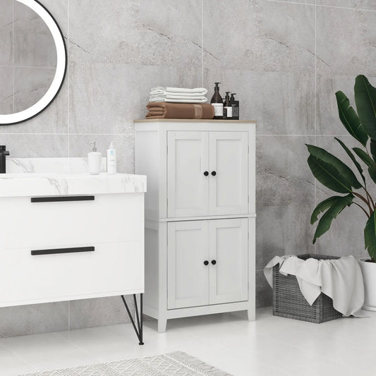 Bathroom Storage Cabinet, Modern Floor Cabinet, 4 Doors, 2 Shelves, White Freestanding Bathroom Cabinets White, Oak at Gallery Canada