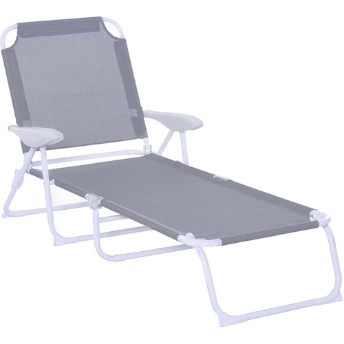 Outdoor Lounge Chair, Patio Garden Folding Chaise Lounge Sun Beach Reclining Tanning Chair with 4-Level Adjustable Backrest, Grey