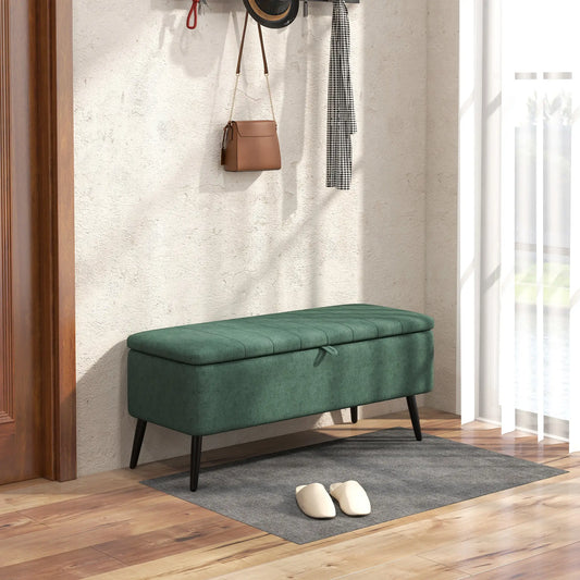 40" Ottoman with Storage, Linen Upholstered Storage Ottoman Bench with Steel Legs for Living Room, Bedroom Dark Green