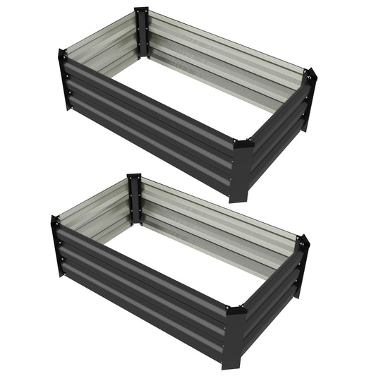 Set of 2 Galvanized Raised Beds for Garden, Outdoor Planter Box for Flowers, Herbs and Vegetables, Grey - Gallery Canada