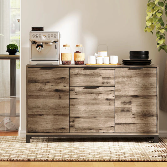 47" Buffet Cabinet, Industrial Sideboard, 3 Doors, Drawer, 2 Shelves, Wood Grain, Brown Storage Cabinets Brown with Wood Grain Effect at Gallery Canada