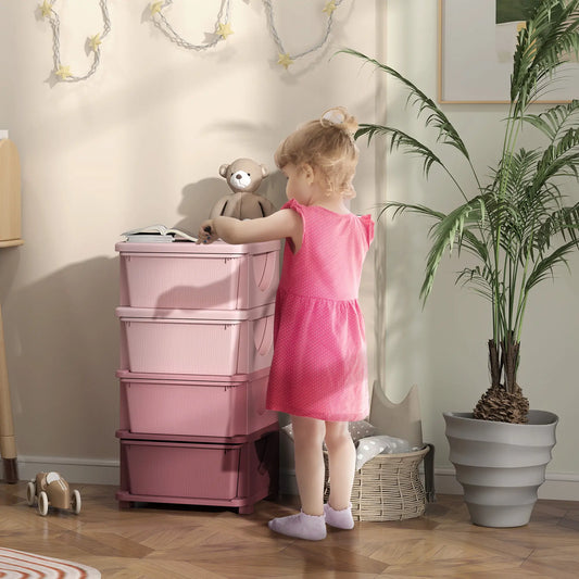 4 Tier Toy Organizer, 4 Plastic Drawers, Pink