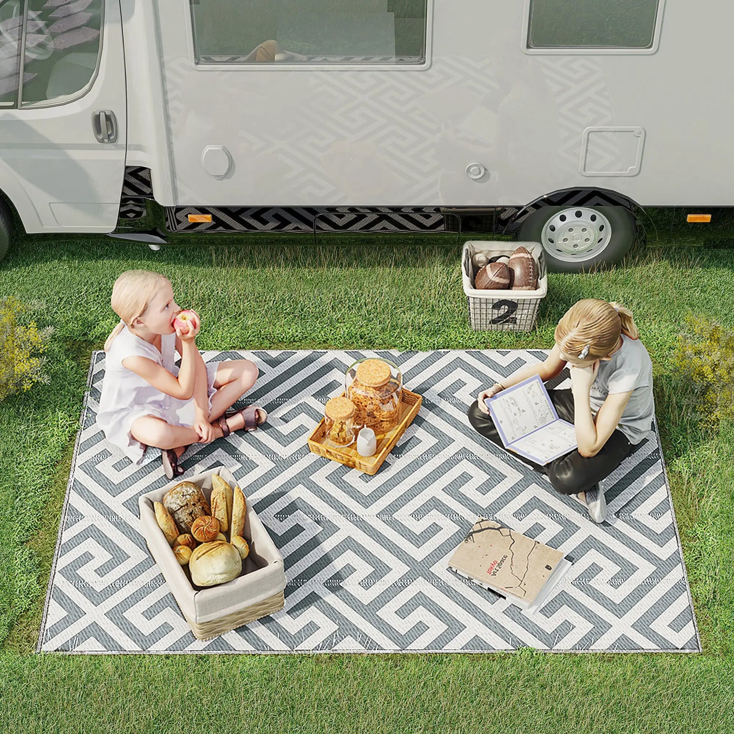 Reversible Outdoor RV Rug, Patio Floor Mat, 5' x 8', Grey & White Garden Decor at Gallery Canada