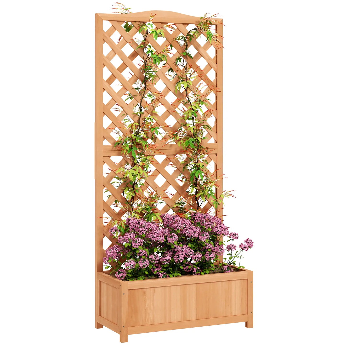 Wood Planter with Trellis, Raised Garden Bed, 30" x 14" x 67", Brown Raised Garden Beds at Gallery Canada