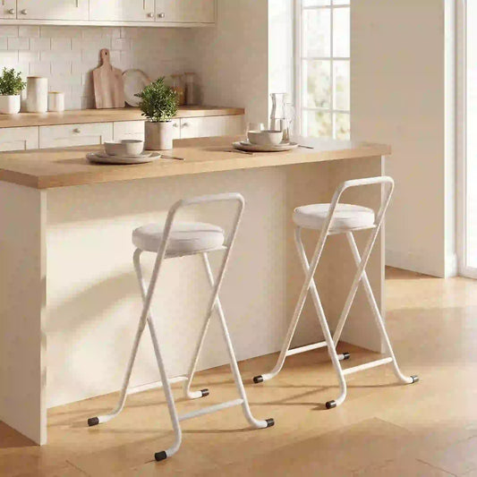 Foldable Bar Stools Set Of 2, PU Cushioned Seat With Footrest, White Bar Stools White at Gallery Canada