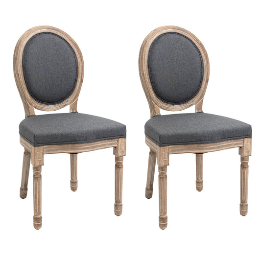 Vintage Armless Dining Chairs Set of 2, French Chic Side Chairs with Curved Backrest and Linen Upholstery for Kitchen, or Living Room, Grey - Gallery Canada