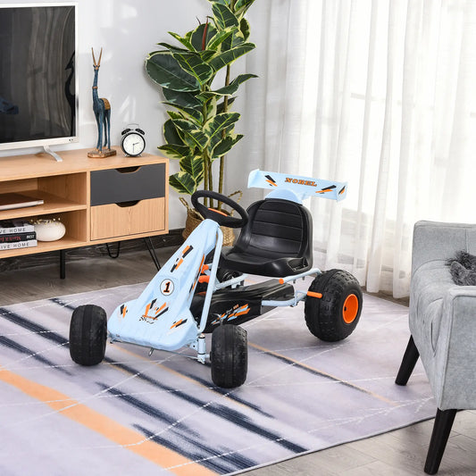 Kids Pedal Go Kart, 4 Wheel Ride on Car, Adjustable Seat, Handbrake, 3-6 Years Pedal Go Karts for Kids Light Blue at Gallery Canada