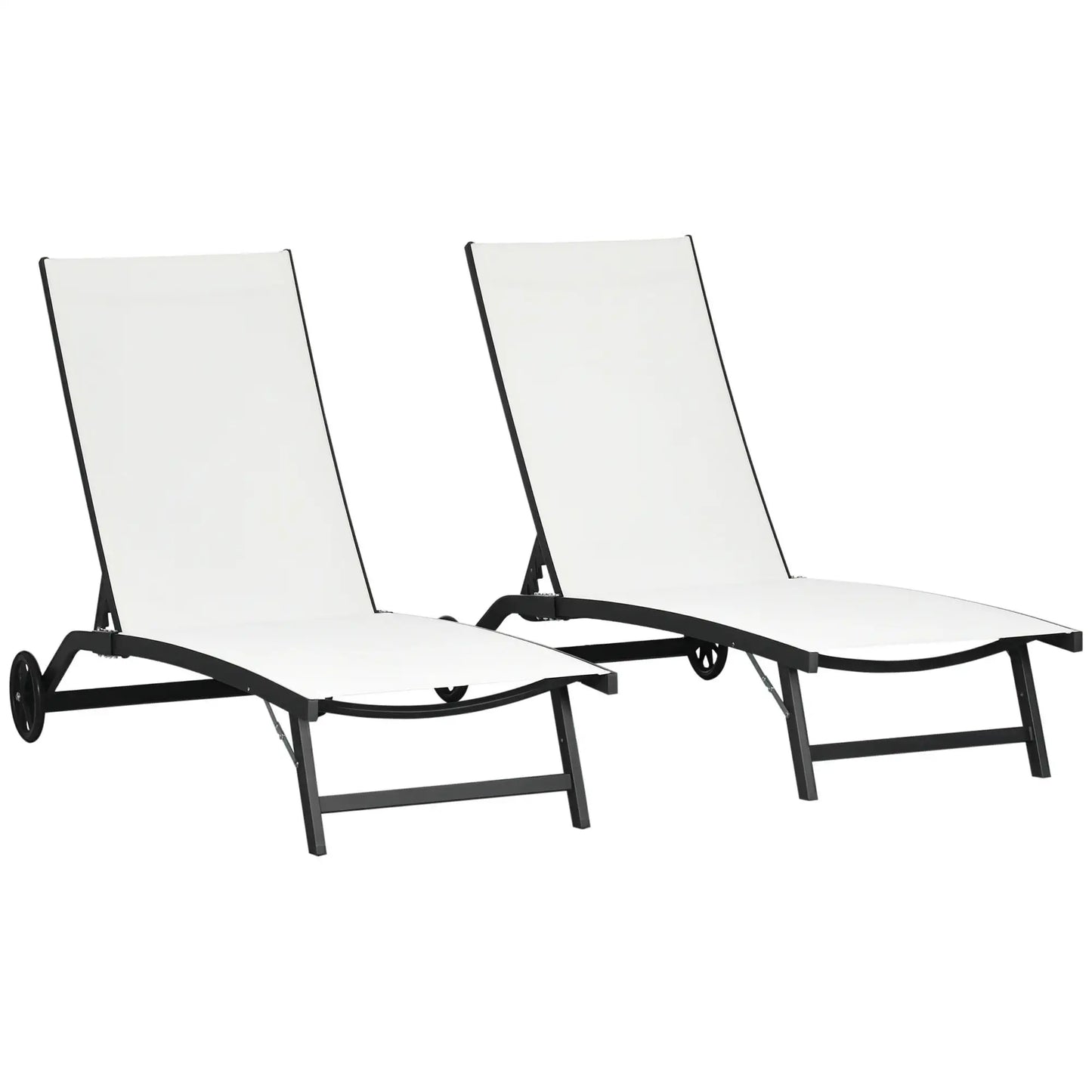Outdoor Lounge Chair Set, 2, Breathable Mesh, Wheels, Cream White Lounger Chairs at Gallery Canada