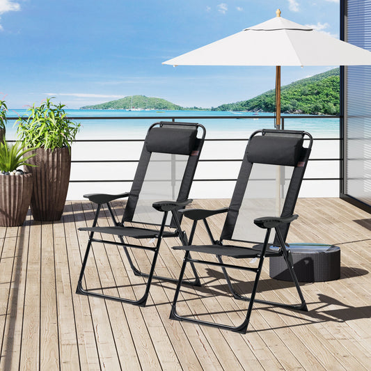 Set of 4 Camping Chairs, Adjustable Backrest, Removable Headrest, Black Patio Chairs Black at Gallery Canada