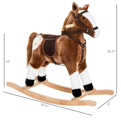 Rocking Horse Plush Pony Children Kid Ride on Toy w/ Realistic Sound (Brown)