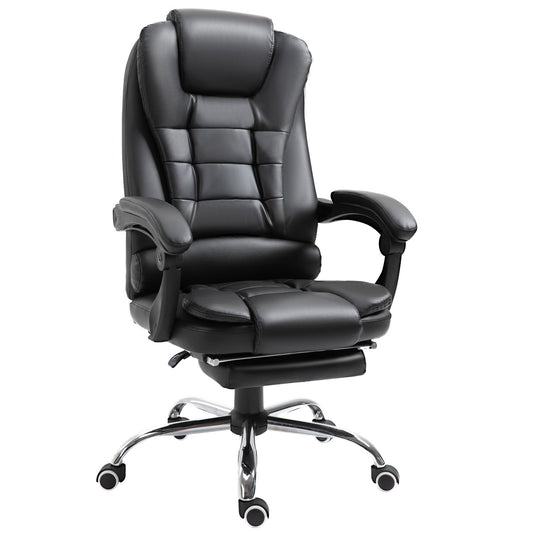 Executive Office Chair High Back PU Leather Reclining Chair with Retractable Footrest Padded Armrest Black at Gallery Canada