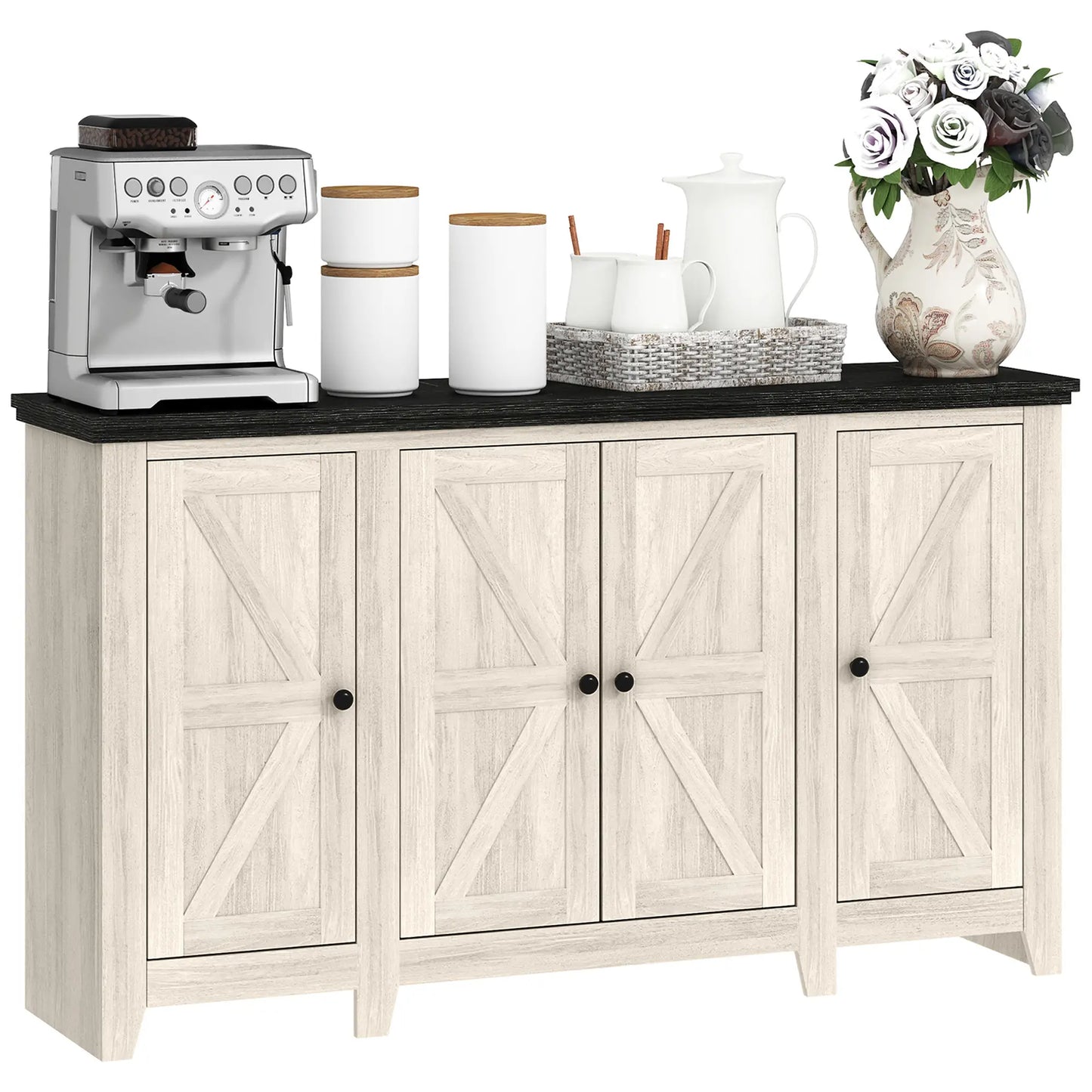 Rustic Sideboard, Buffet Cabinet, Adjustable Shelves, White Wood Grain, White Storage Cabinets at Gallery Canada