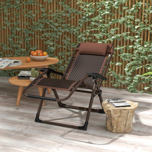 Outdoor Zero Gravity Chair, Folding PE Rattan Recliner, Brown Lounger Chairs Brown at Gallery Canada