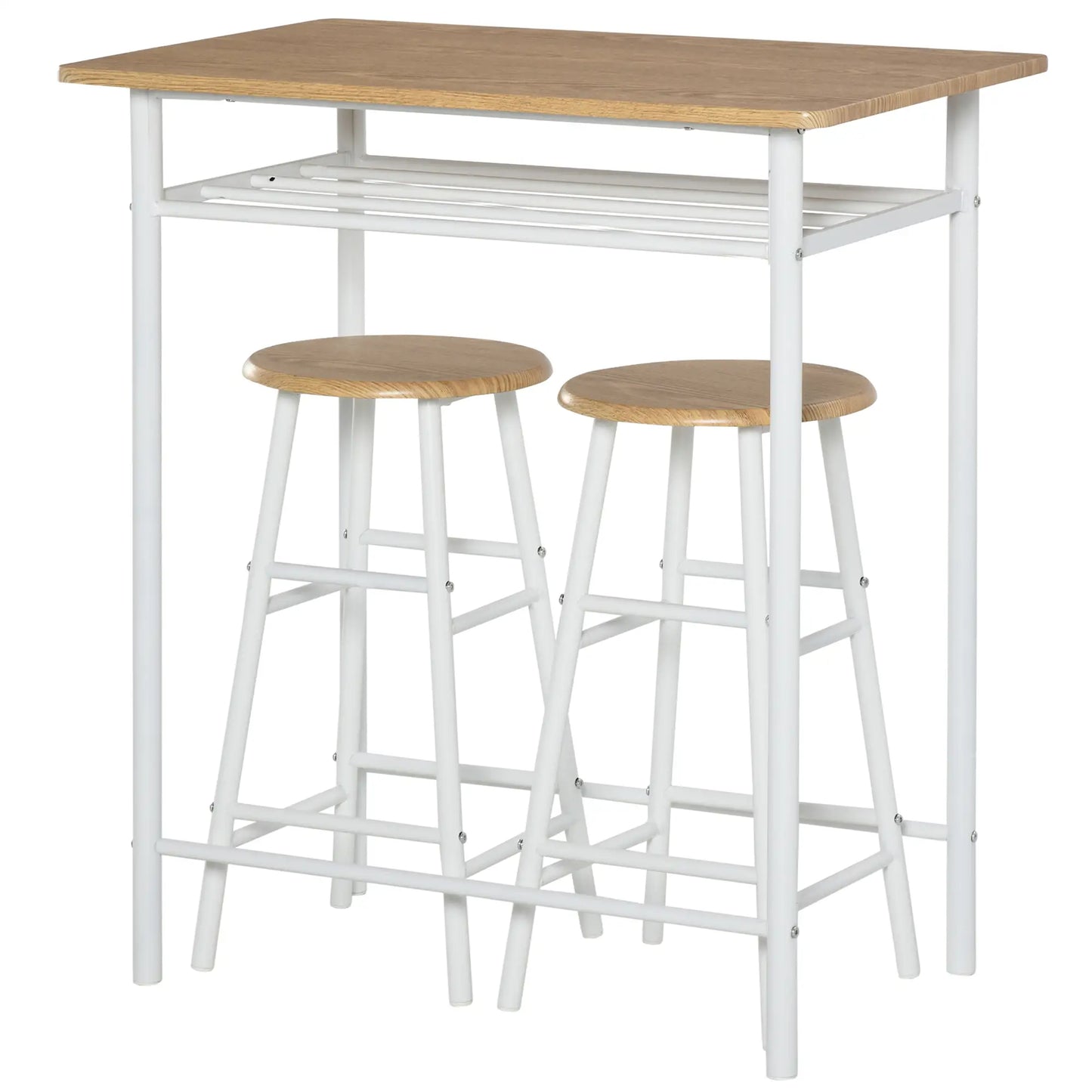 3-Piece Counter Height Bar Table Set, 1 Table 2 Stools, White Oak, White Bar Sets at Gallery Canada