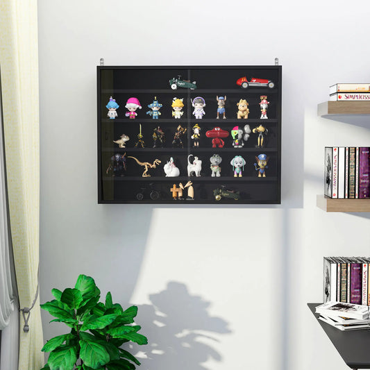 5-Tier Glass Display Cabinet, 2 Doors, 4 Adjustable Shelves, Black Display Bookshelves Black at Gallery Canada