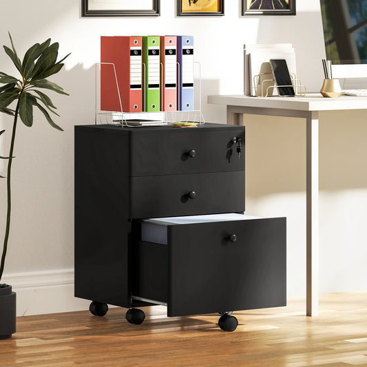 3-Drawer Small Filing Cabinet with Lock, Vertical Office Storage, Black Office Cabinets & Cupboards Black at Gallery Canada