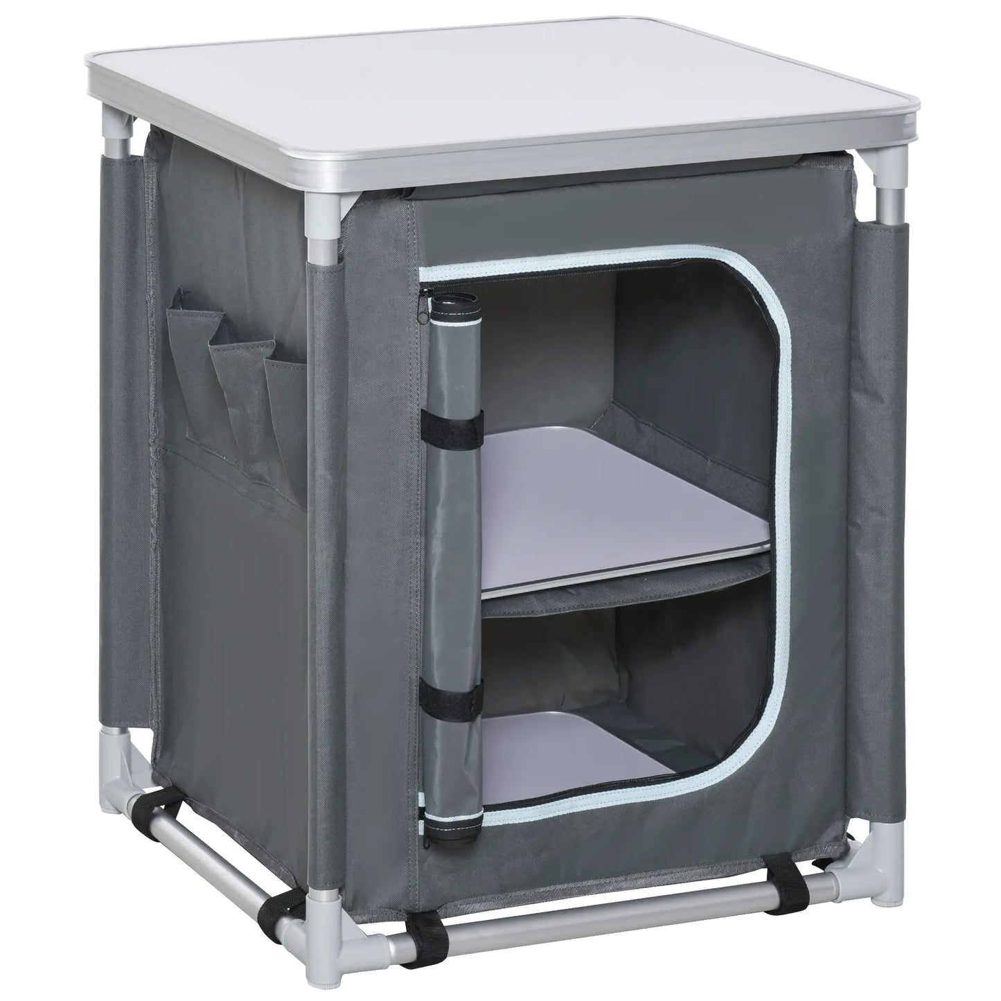 Camping Kitchen Station, Aluminum Table with 2-Shelf, Carrying Bag, Grey Picnic Tables & Camping Chairs at Gallery Canada