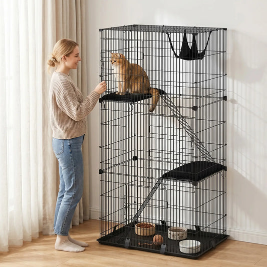 3-Tier Cat Cage Indoor, Detachable Metal Wire Kennel withwith Hammock, Platform, Tray and Cushion for 1-2 Kittens Cat Houses Black at Gallery Canada