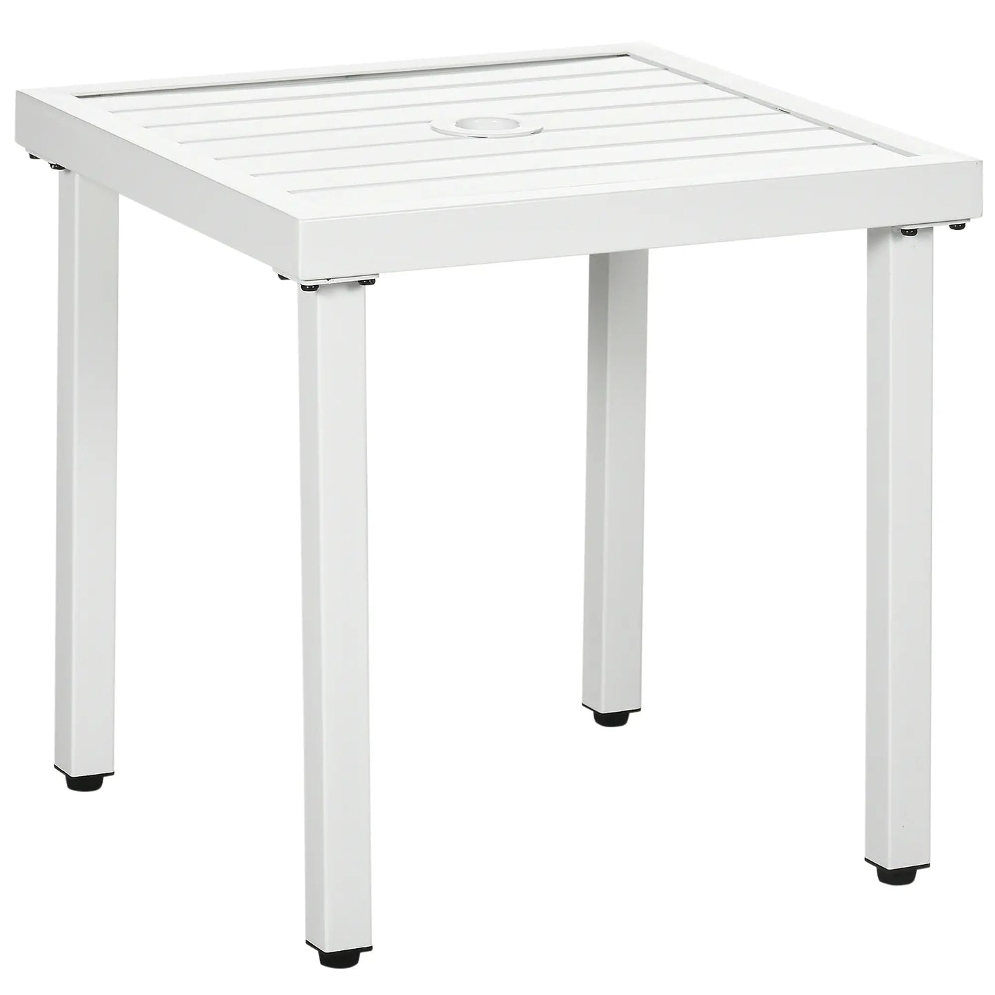 Outdoor Side Table, Patio End Table with Umbrella Hole, White
