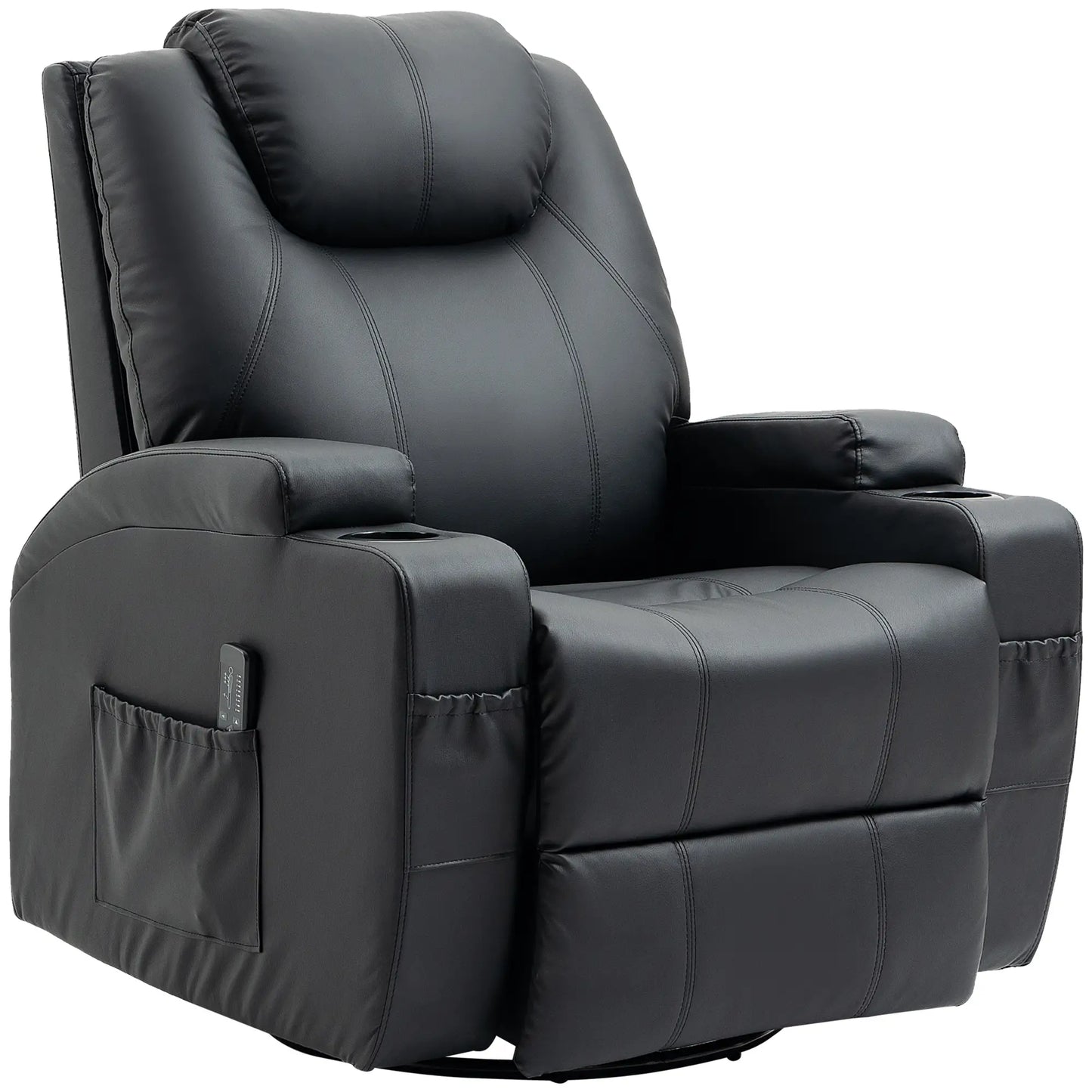 Fauteuil Massant à Bascule, 8 Points de Vibration, Cuir PU, Pivotant à 360°, Noir