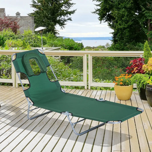 Outdoor Lounge Chair, Adjustable Folding Chaise, Green Lounger Chairs Green at Gallery Canada