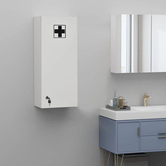 Wall Mount Medicine Cabinet, 5-Tier Lockable, Adjustable Shelves, White Mirror Medicine Cabinets White at Gallery Canada