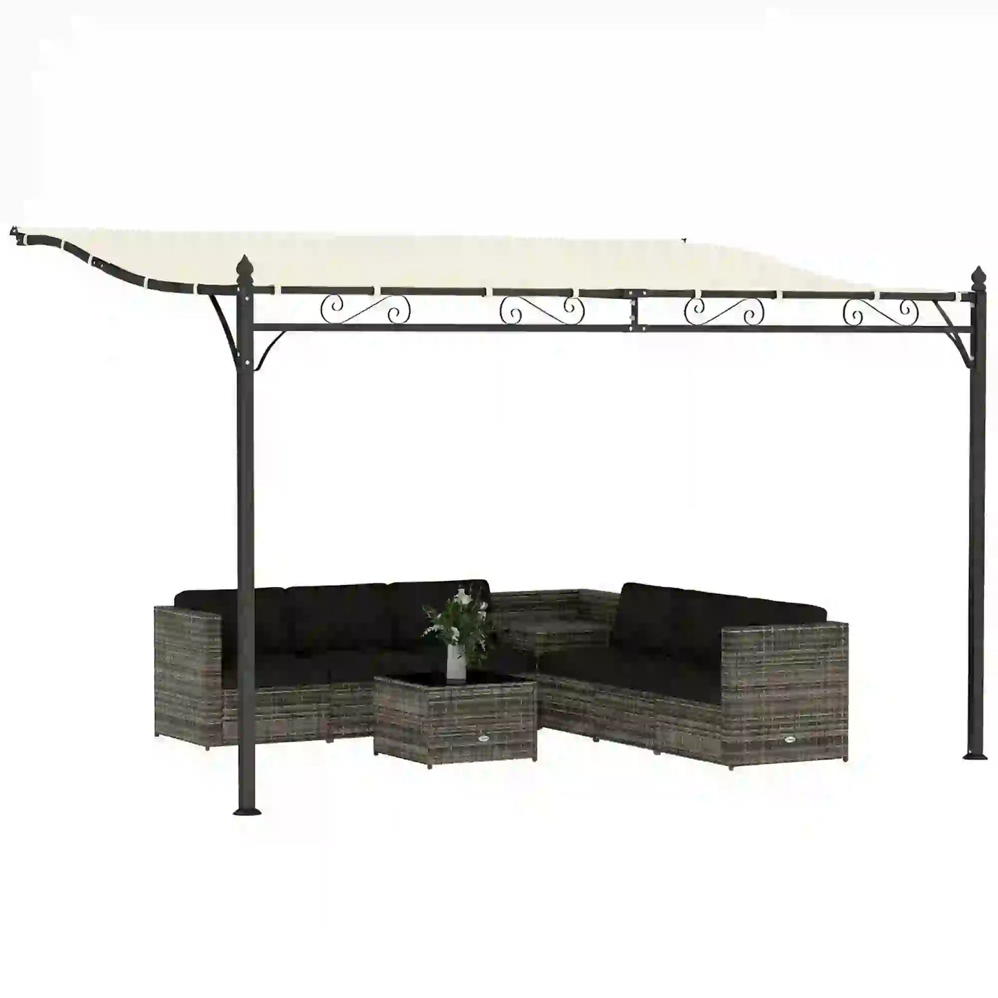 11.5' x 8.2' Outdoor Pergola, Wall Mounted Metal Frame, UPF30+ Garden Gazebo Pergolas at Gallery Canada