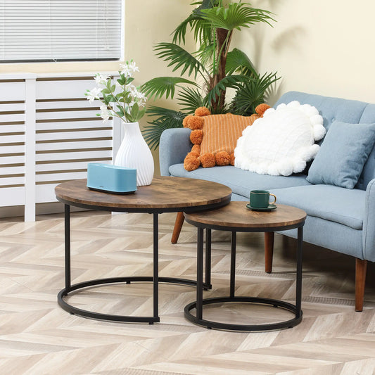 29" Round Nesting Tables, Set of 2, Metal Base, Rustic Brown Coffee Tables Rustic Brown at Gallery Canada