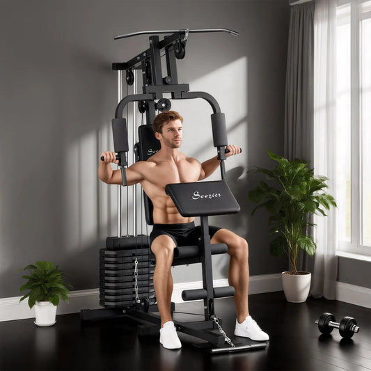 Multi-Exercise Home Gym, 99lbs Weight Stack, Full Body Workout Power Towers Black at Gallery Canada