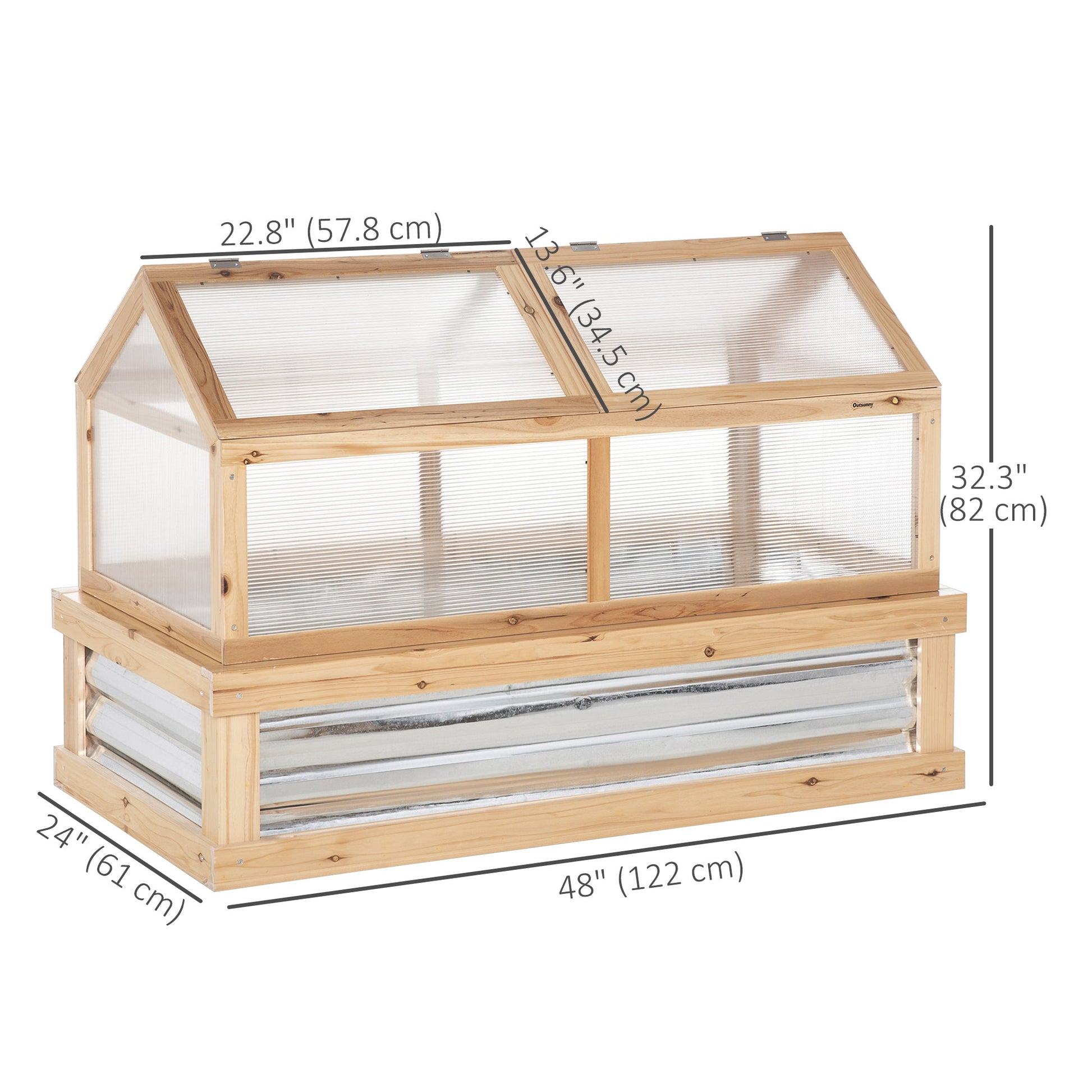 Raised Garden Flower Bed Kit with Greenhouse, Wooden Cold Frame Planter, 48" x 24" x 32", Natural at Gallery Canada