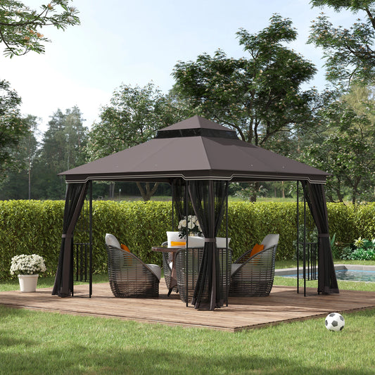Gazebo de patio à toit souple 10'x10', toit à double étage, rideaux en maille