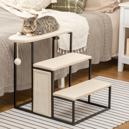 20 3-Step Cat Stairs, Carpeted Ladder Ramp, Scratching Board, Cream White Dog Stairs Cream White and Black at Gallery Canada