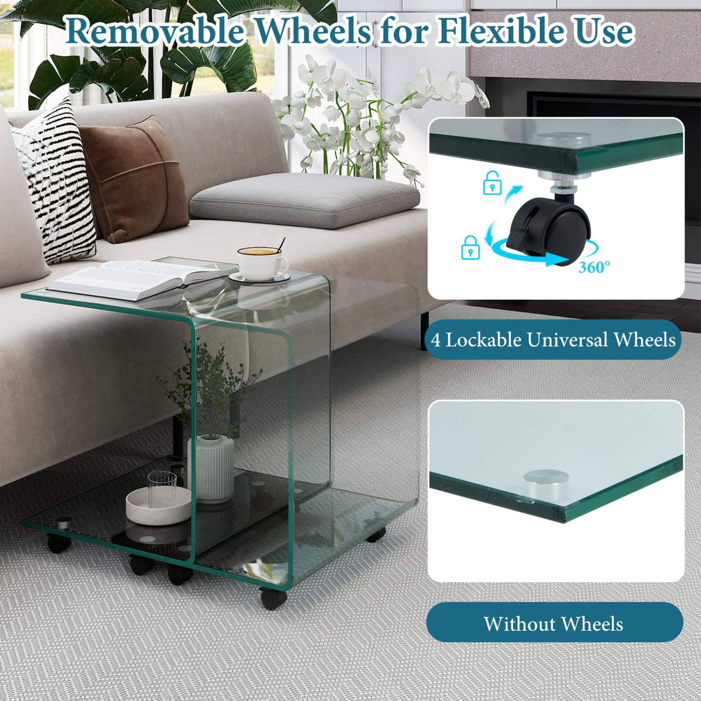 C-Shaped End Table, Tempered Glass Side Table With Shelf, Transparent End & Side Tables at Gallery Canada