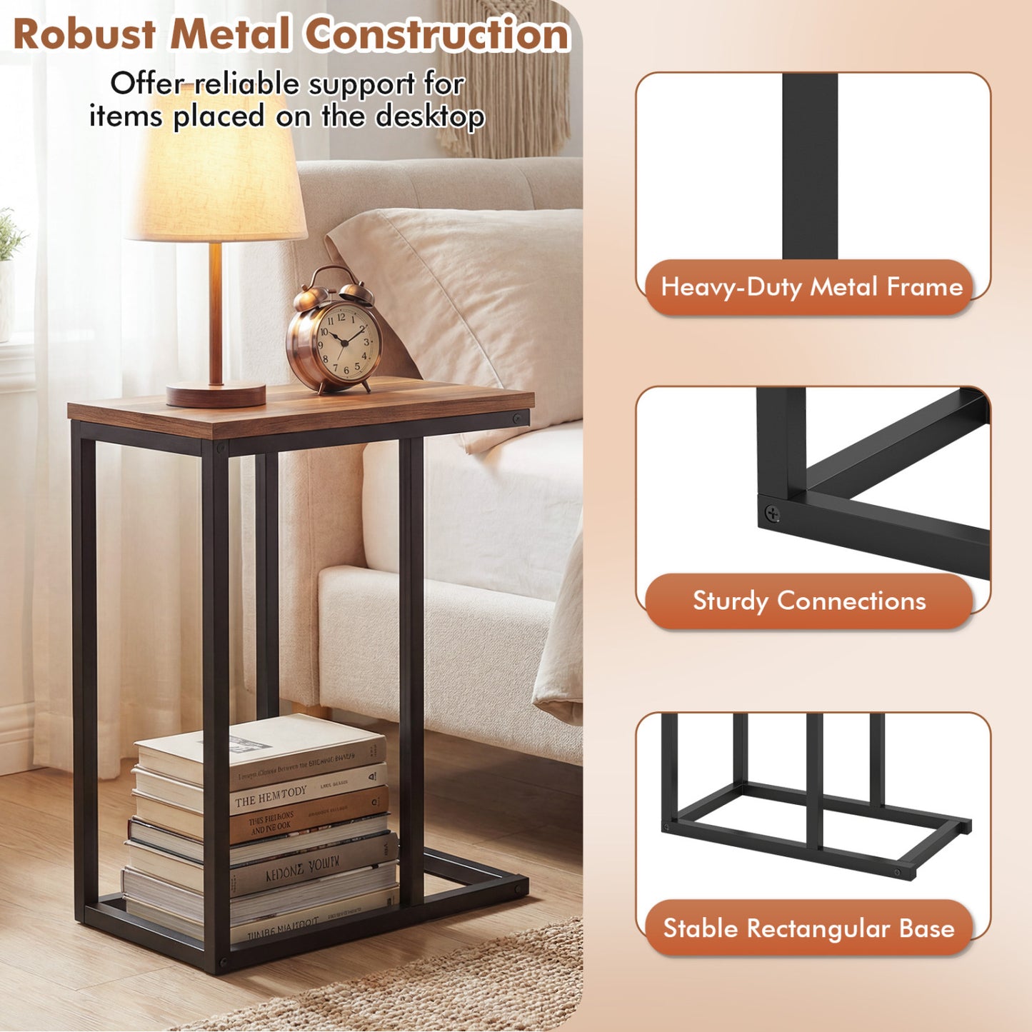 C-Shaped End Table Small Side Table with Sturdy Metal Frame, Walnut End & Side Tables at Gallery Canada
