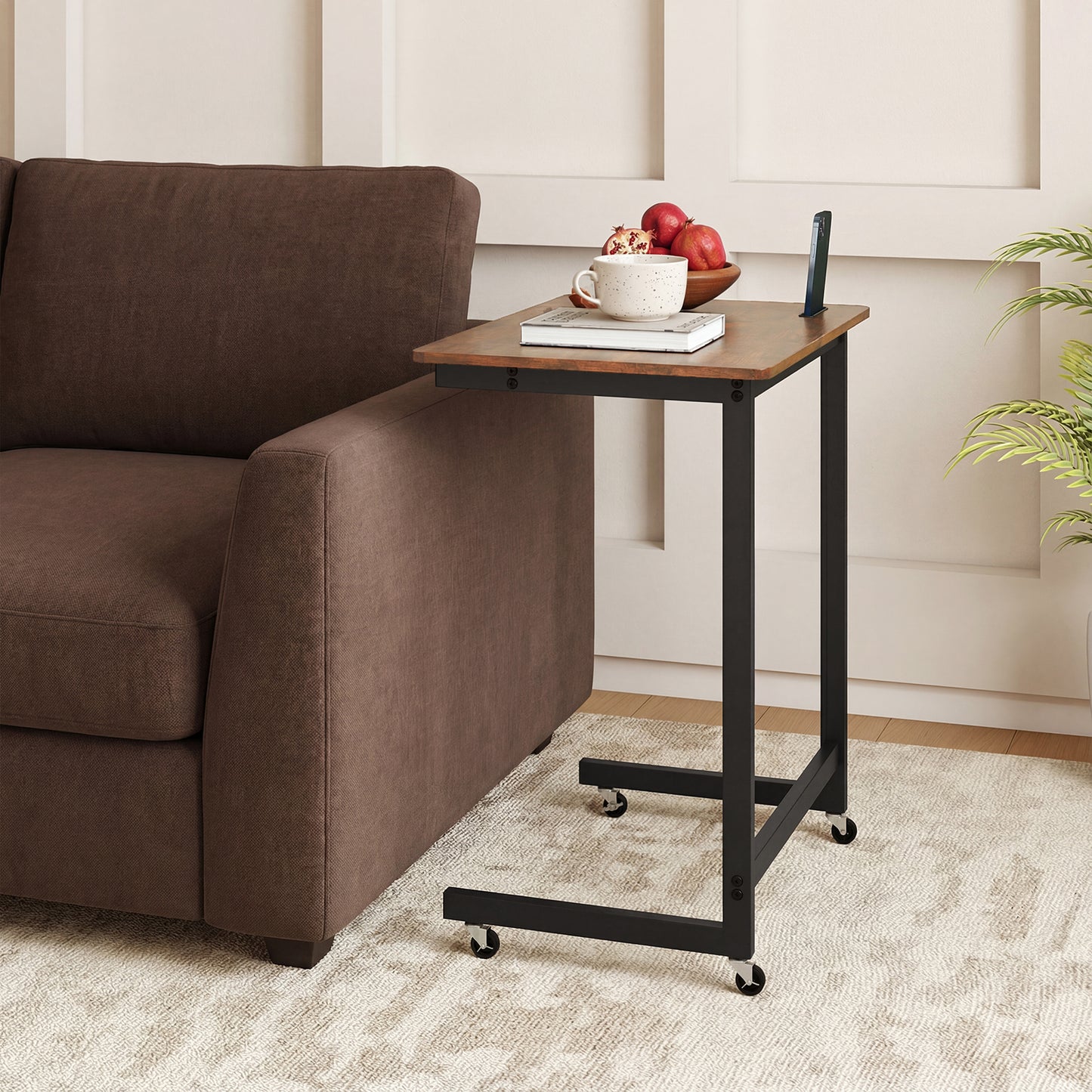 C-Shaped End Table With Wheels, Built-In Phone Slot, Rustic Brown End & Side Tables at Gallery Canada
