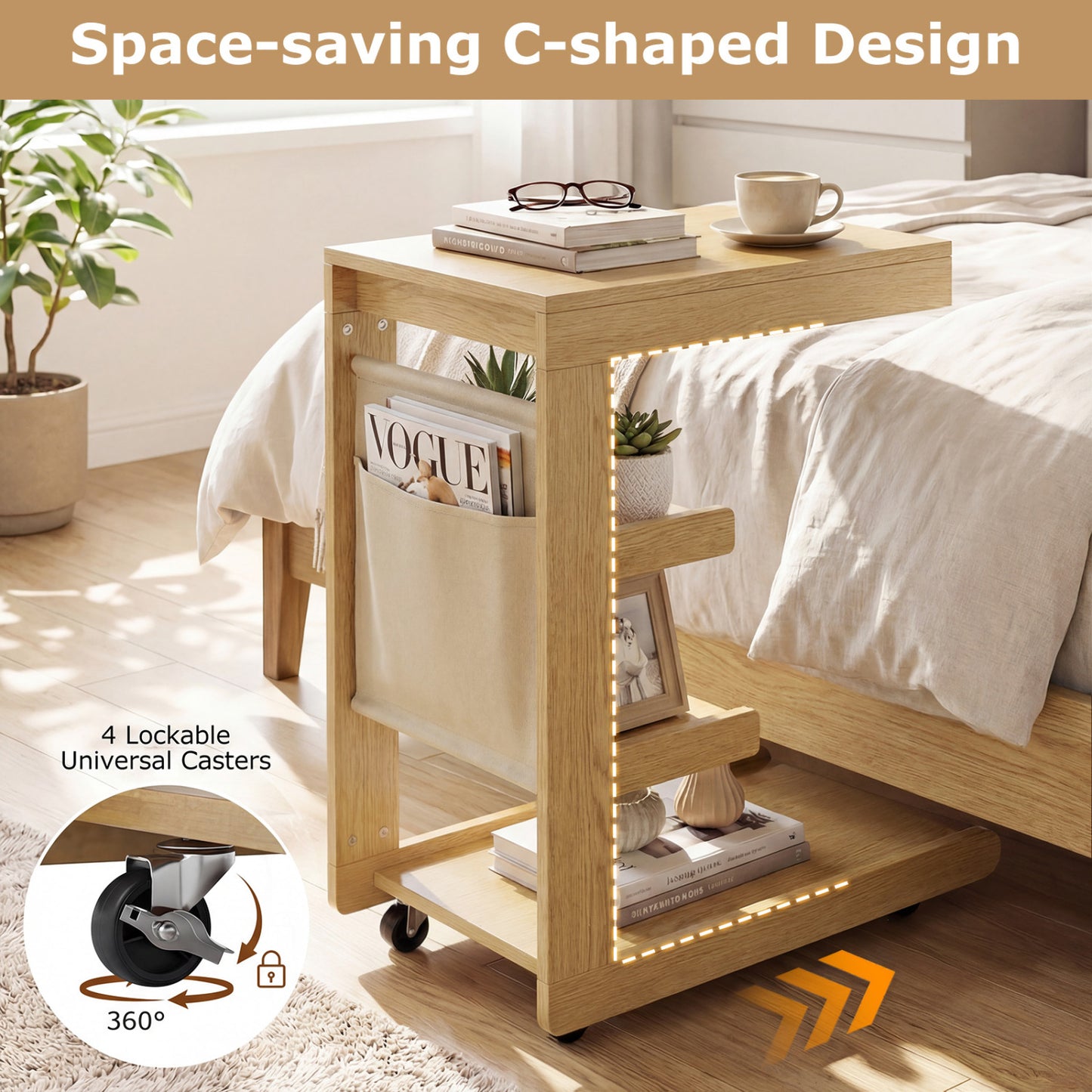 C-Shaped End Table With Wheels, Natural End & Side Tables at Gallery Canada