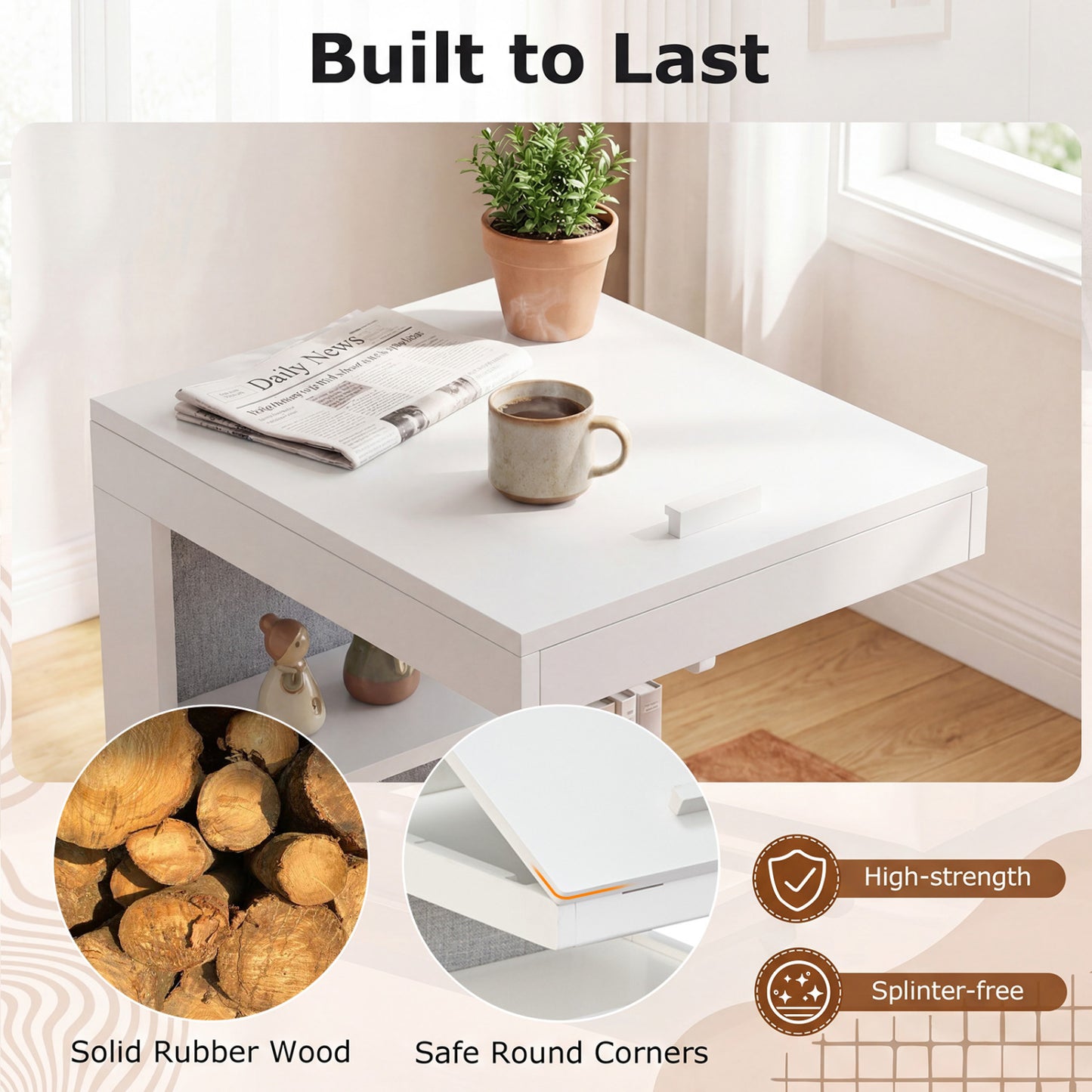C-Shaped End Table With Wheels, White End & Side Tables at Gallery Canada