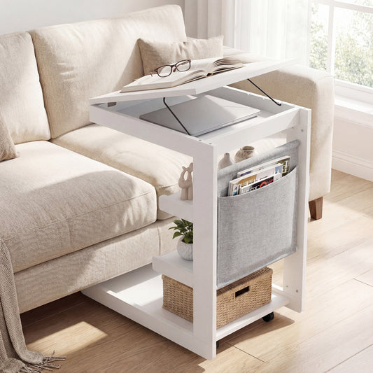 C-Shaped End Table With Wheels, White End & Side Tables White at Gallery Canada