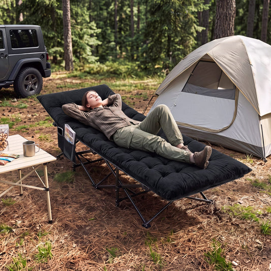 Camping Cot For Adults With Padded Mat, Black Camping Furniture Black at Gallery Canada