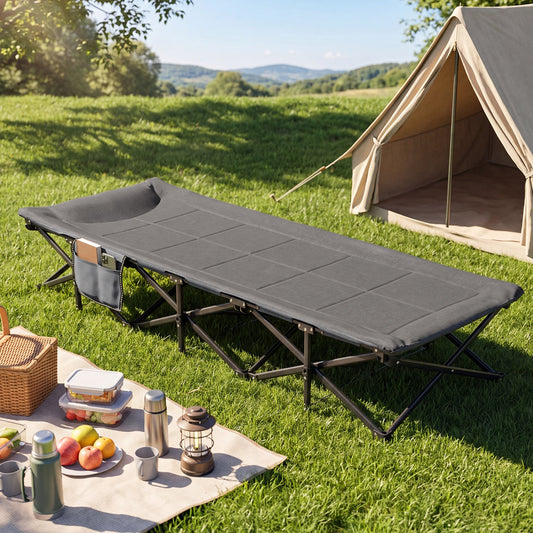 Camping Cot With Padded Pillow, Storage Pouch, Gray Camping Furniture Gray at Gallery Canada