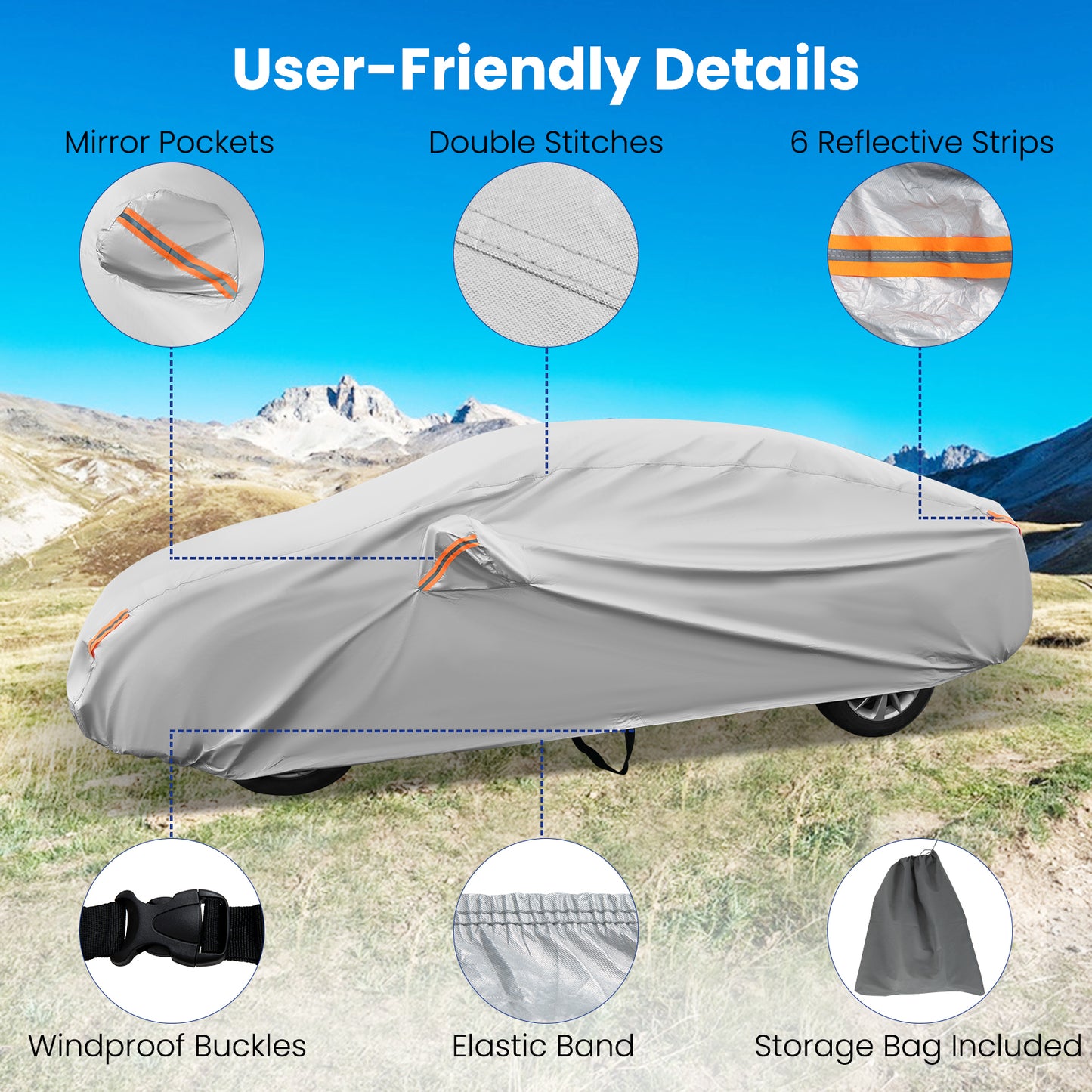 Universal Car Cover, 185 Inch, Rain Sun UV Protection, Silver Garages at Gallery Canada