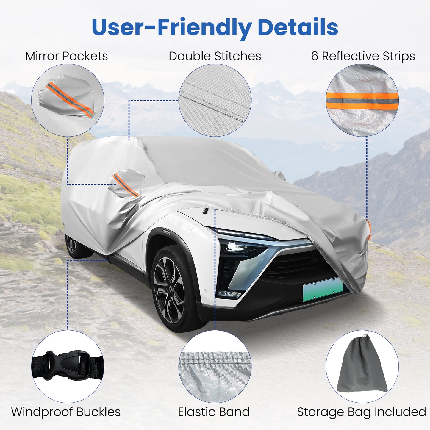 Universal Car Cover, 190 Inch, Rain Sun UV Protection, Silver Garages at Gallery Canada