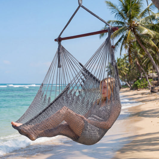 Large Hammock Chair, Metal Spreader Bar, Soft-Spun Rope Woven Swing, Gray Hammocks Gray at Gallery Canada