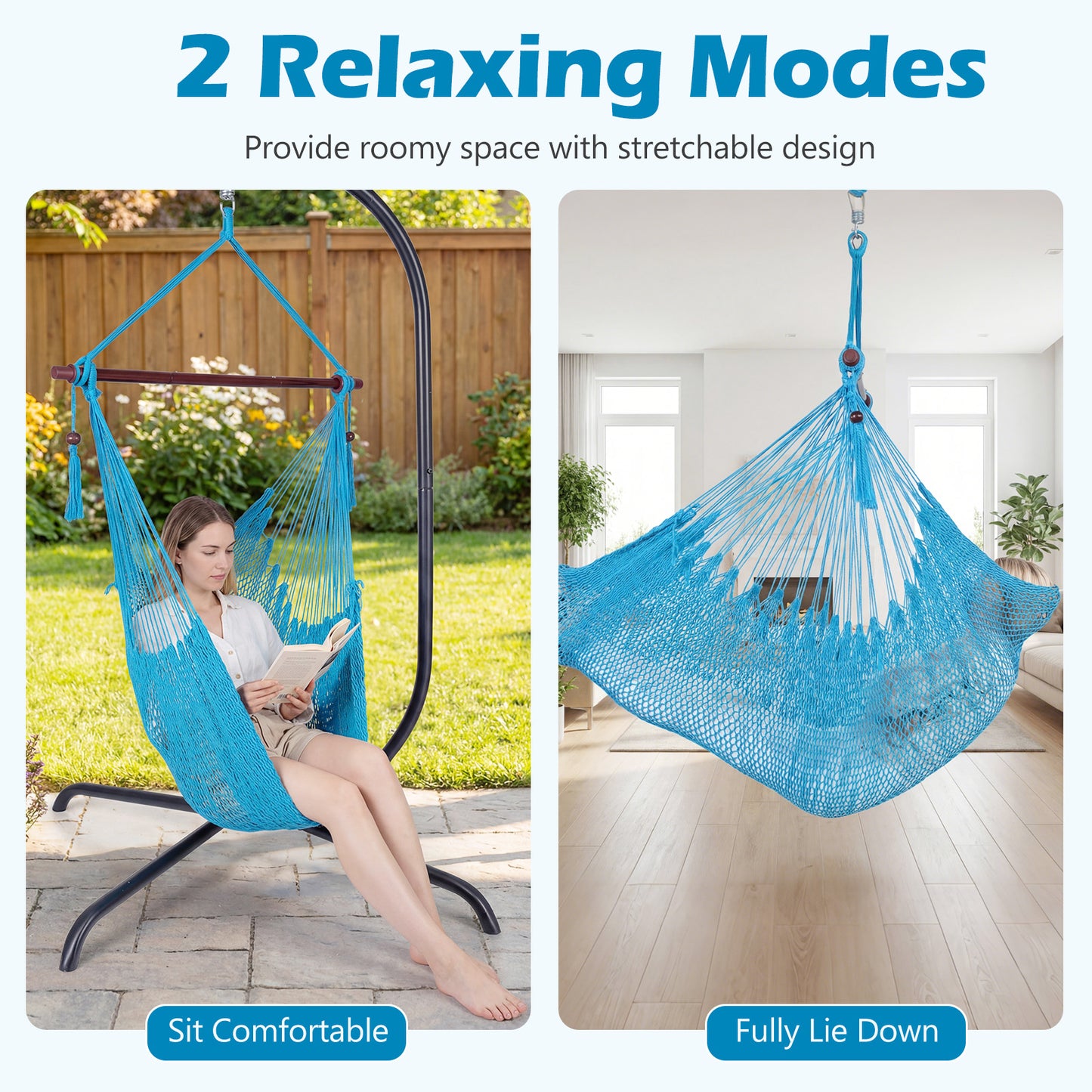 Large Hammock Chair, Metal Spreader Bar, Soft-Spun Rope, Blue Hammocks at Gallery Canada