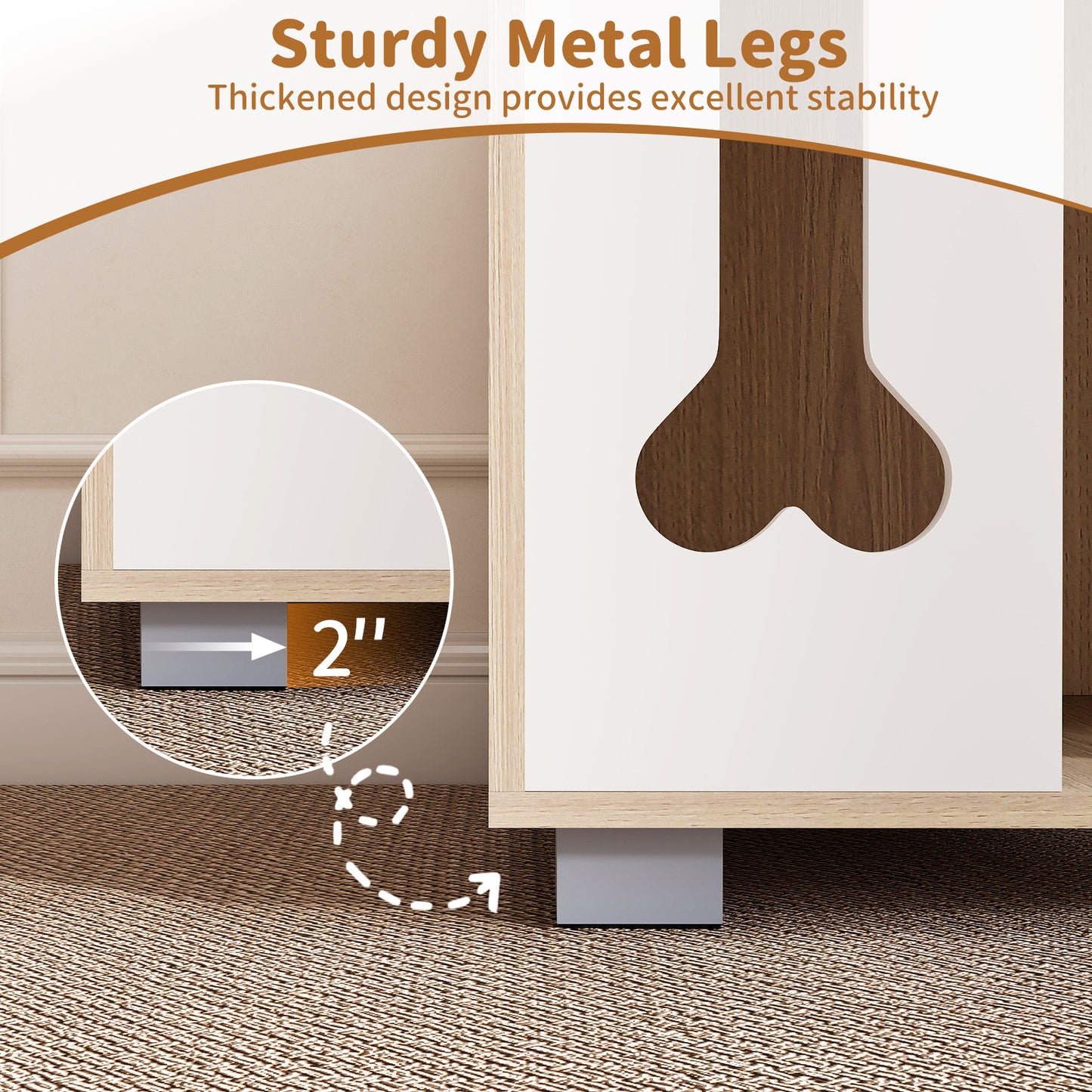 Cat Bed Side Table Wooden Cat Condo with Bone-shape Window and Thick Metal Legs, Natural Dog Kennels at Gallery Canada