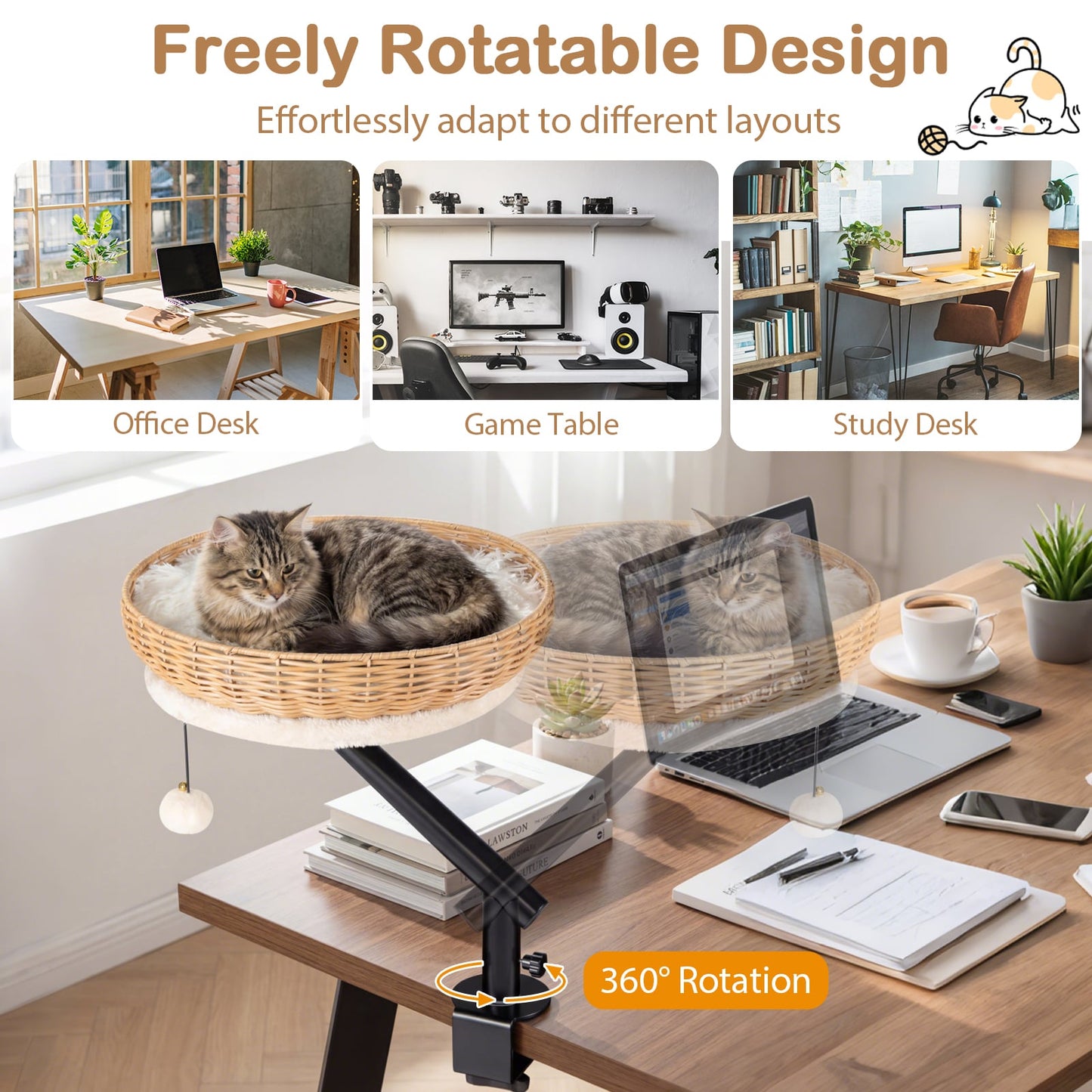 Cat Desk Bed With Removable Padded Cushion, Natural Cat Houses at Gallery Canada