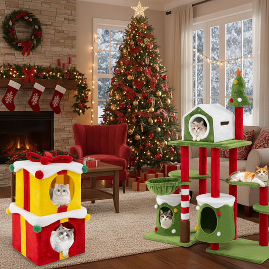 Cat Furniture Set with 58 Inch Tall Cat Tree Tower and 2 Gift Box Shaped Cute Christmas Cat House Cat Supplies Options at Gallery Canada
