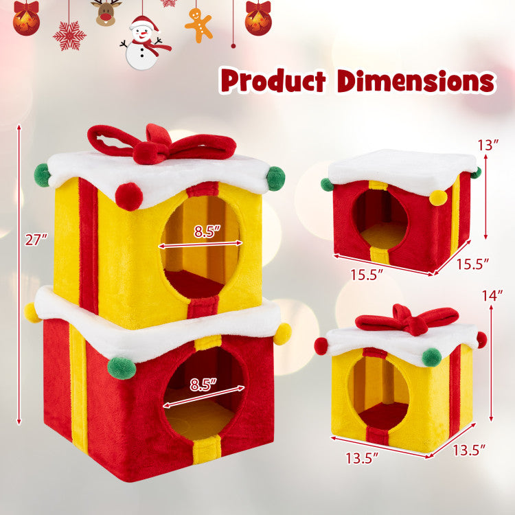 Cat Furniture Set with 58 Inch Tall Cat Tree Tower and 2 Gift Box Shaped Cute Christmas Cat House Cat Supplies at Gallery Canada