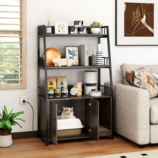 Cat Litter Box Enclosure with Storage Shelves and Scratching Pad, Gray Cat Houses Gray at Gallery Canada