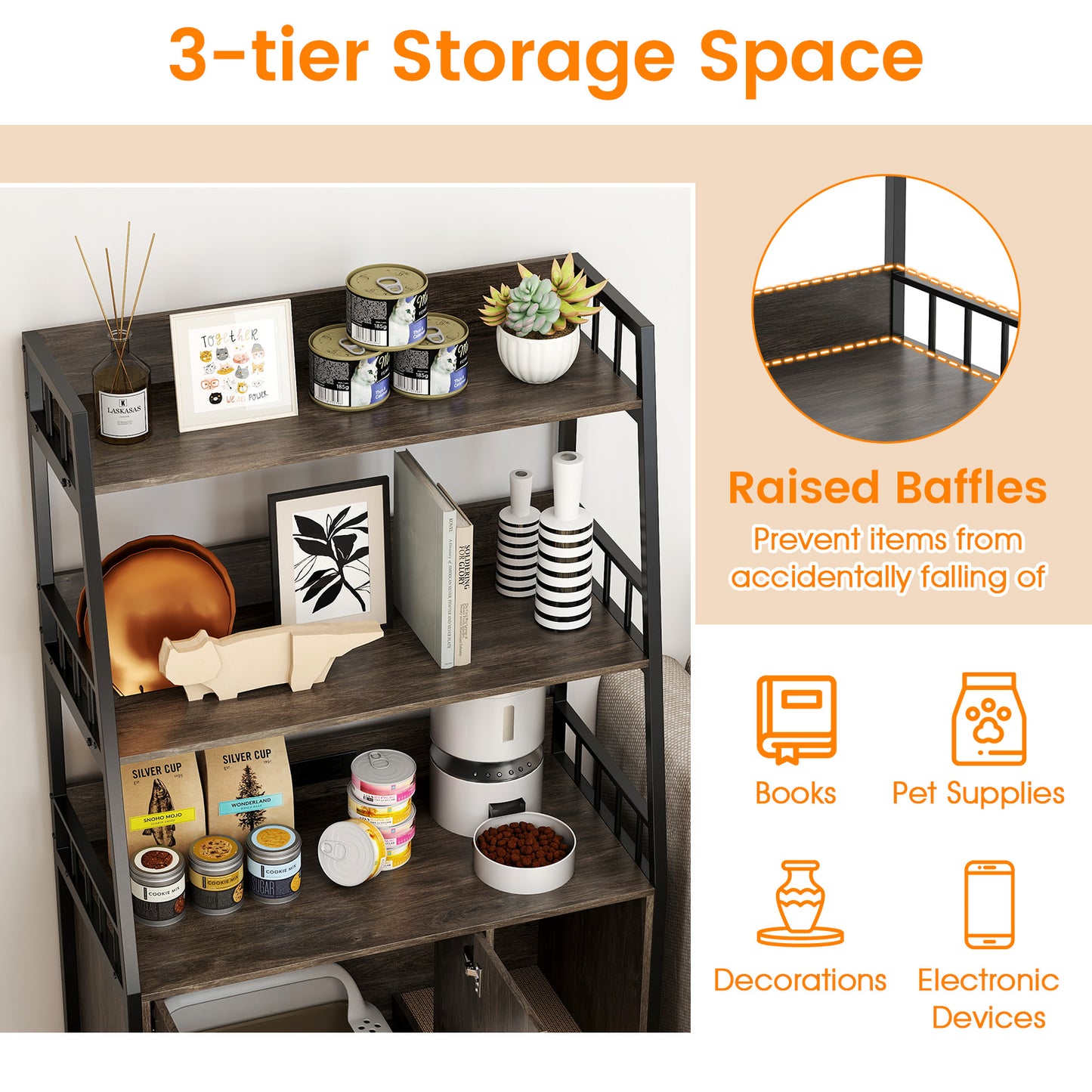 Cat Litter Box Enclosure, Storage Shelves, Scratching Pad, Gray Cat Houses at Gallery Canada